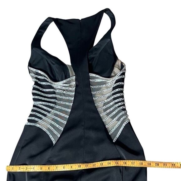 La Femme Sleeveless Mesh Cut Out Bling Formal Full Length Black Evening Dress 8 - Picture 13 of 16